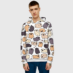 Толстовка-худи мужская Милые мопсы, цвет: 3D-белый — фото 2