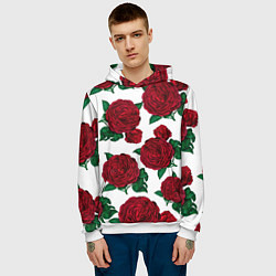 Толстовка-худи мужская Винтажные розы, цвет: 3D-белый — фото 2