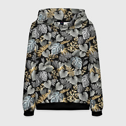 Толстовка-худи мужская Серебряные листочки, цвет: 3D-черный