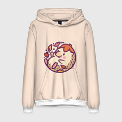 Толстовка-худи мужская Ёжик листья милый рисунок, цвет: 3D-белый