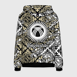 Толстовка-худи мужская Киргизия - национальный орнамент, цвет: 3D-черный