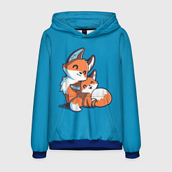 Толстовка-худи мужская Лисья семья, цвет: 3D-синий
