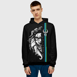 Толстовка-худи мужская Узбекистан - суровый лев, цвет: 3D-черный — фото 2