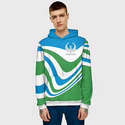 Толстовка-худи мужская Узбекистан - герб страны, цвет: 3D-белый — фото 2