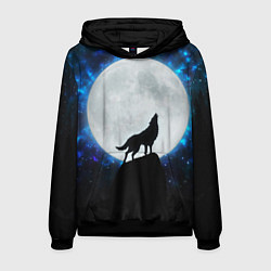 Толстовка-худи мужская Волк воющий на луну, цвет: 3D-черный