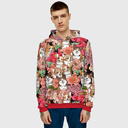 Толстовка-худи мужская Корги & Цветы, цвет: 3D-красный — фото 2