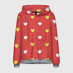 Толстовка-худи мужская Сердечки на красном паттерн, цвет: 3D-меланж