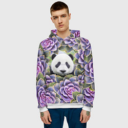 Толстовка-худи мужская Панда среди цветов, цвет: 3D-белый — фото 2