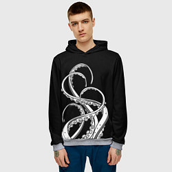 Толстовка-худи мужская Octopus Black and White, цвет: 3D-меланж — фото 2