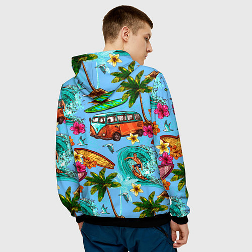 Мужская толстовка Пальмы, волны, серфинг / 3D-Черный – фото 4