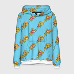 Толстовка-худи мужская Пицца паттерн на голубом, цвет: 3D-белый