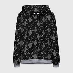 Толстовка-худи мужская Черно белые кактусы, цвет: 3D-меланж