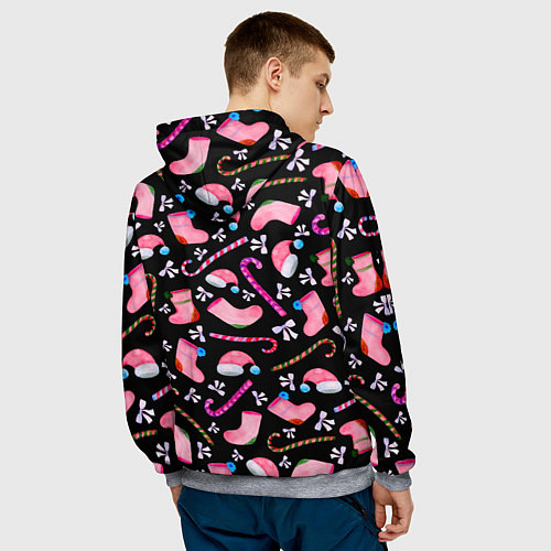 Мужская толстовка Новогодняя ночь, акварельный узор / 3D-Меланж – фото 4