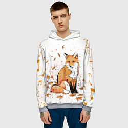 Толстовка-худи мужская ЛИСА В ЛИСТЬЯХ ОСЕННЕЕ НАСТРОЕНИЕ FOX IN THE FORES, цвет: 3D-меланж — фото 2