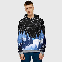 Толстовка-худи мужская Снежная ночь в зимнем лесу, цвет: 3D-меланж — фото 2
