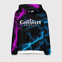 Толстовка-худи мужская GENSHIN IMPACT NEON FLASH НЕОНОВЫЕ РАЗРЯДЫ МОЛНИЙ, цвет: 3D-белый