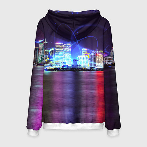 Мужская толстовка Плывущий неоновый тигр / 3D-Белый – фото 2