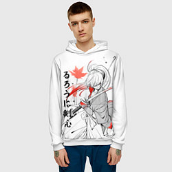 Толстовка-худи мужская Rurouni Kenshin - Бродяга Кэнсин, цвет: 3D-белый — фото 2