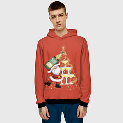 Толстовка-худи мужская Дед Мороз и шампанское, цвет: 3D-черный — фото 2