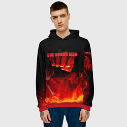 Толстовка-худи мужская Кулак One Punch-Man в огне, цвет: 3D-красный — фото 2