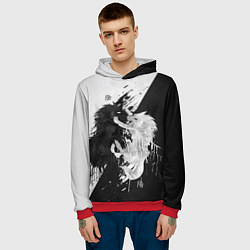 Толстовка-худи мужская ИНЬ ЯНЬ ВОЛКИ ЧЁРНО БЕЛЫЙ, цвет: 3D-красный — фото 2