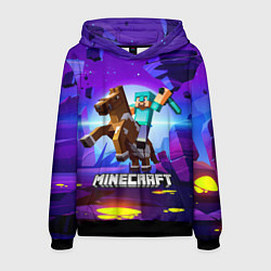 Толстовка-худи мужская Minecraft на коне!, цвет: 3D-черный