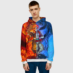 Толстовка-худи мужская Аказа и Ренгоку противостояние клинок рассекающий, цвет: 3D-белый — фото 2