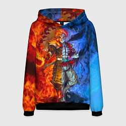 Толстовка-худи мужская Аказа и Ренгоку противостояние клинок рассекающий, цвет: 3D-черный