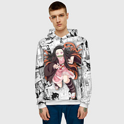 Толстовка-худи мужская Незуко Камадо на манге, цвет: 3D-белый — фото 2