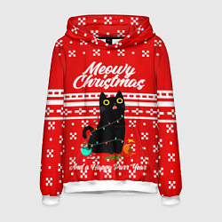 Толстовка-худи мужская MEOW CHRISTMAS, цвет: 3D-белый