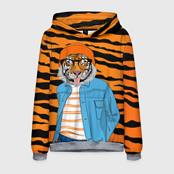 Толстовка-худи мужская Тигр фурри на стиле, цвет: 3D-меланж