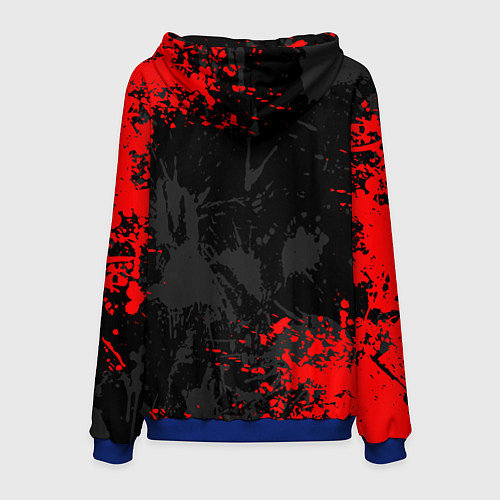 Мужская толстовка GOD OF WAR LOGO RED, БРЫЗГИ КРАСОК / 3D-Синий – фото 2
