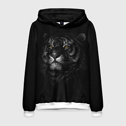 Толстовка-худи мужская Голова хищного тигра, цвет: 3D-белый