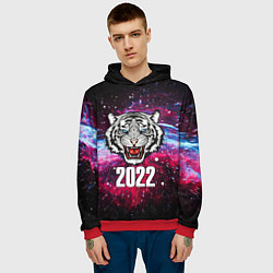 Толстовка-худи мужская ЧЁРНЫЙ ТИГР НОВЫЙ ГОД 2022 GRAY TIGER NEW YEAR, цвет: 3D-красный — фото 2