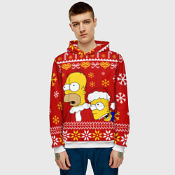 Толстовка-худи мужская Новогодний Гомер и Барт Симпсоны, цвет: 3D-белый — фото 2