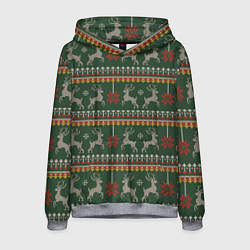 Толстовка-худи мужская Новогодний свитер c оленями 1, цвет: 3D-меланж
