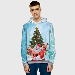 Толстовка-худи мужская Санта и олени, цвет: 3D-меланж — фото 2