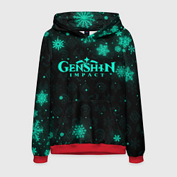 Толстовка-худи мужская НЕОНОВЫЙ НОВОГОДНИЙ ГЕНШИН ИМПАКТ, цвет: 3D-красный