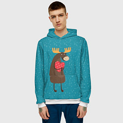 Толстовка-худи мужская Душевный лось с сердцем, цвет: 3D-белый — фото 2