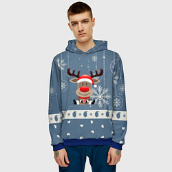 Толстовка-худи мужская New Years Deer, цвет: 3D-синий — фото 2