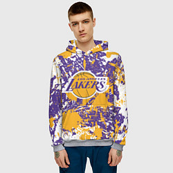 Толстовка-худи мужская LAKERS ФИРМЕННЫЕ ЦВЕТА БРЫЗГИ КРАСОК LA, цвет: 3D-меланж — фото 2