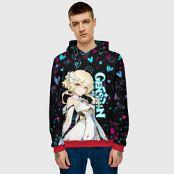 Толстовка-худи мужская ГЕНШИН ИМПАКТ ЛЮМИН, НЕОНОВЫЕ СЕРДЕЧКИ, цвет: 3D-красный — фото 2