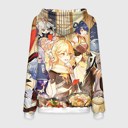 Мужская толстовка НОВЫЙ ГОД В ГЕНШИН ИМПАКТ, ЗАСТОЛЬЕ / 3D-Белый – фото 2