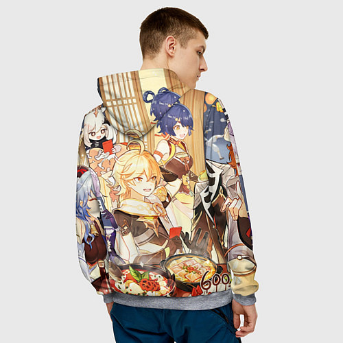 Мужская толстовка НОВЫЙ ГОД В ГЕНШИН ИМПАКТ, ЗАСТОЛЬЕ / 3D-Меланж – фото 4