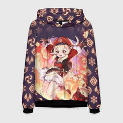 Толстовка-худи мужская КЛИ ГЕРОИНЯ ГЕНШИН ИМПАКТ, НЕОНОВЫЕ СИМВОЛЫ, цвет: 3D-черный