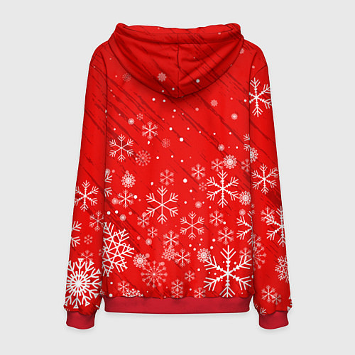 Мужская толстовка Снежинки летящие и Олень с подарком / 3D-Красный – фото 2