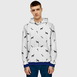 Толстовка-худи мужская Черно-белые собачки паттерн, цвет: 3D-синий — фото 2