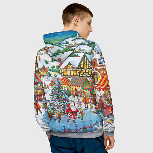 Мужская толстовка САНТА КЛАУС НА ЛЬДУ, НОВЫЙ ГОД 2022 АРТ / 3D-Меланж – фото 4