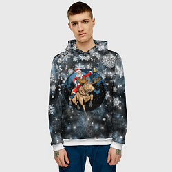 Толстовка-худи мужская Санта на олене Новый год 2022, цвет: 3D-белый — фото 2