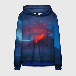 Толстовка-худи мужская Извержение вулкана ночью, цвет: 3D-синий
